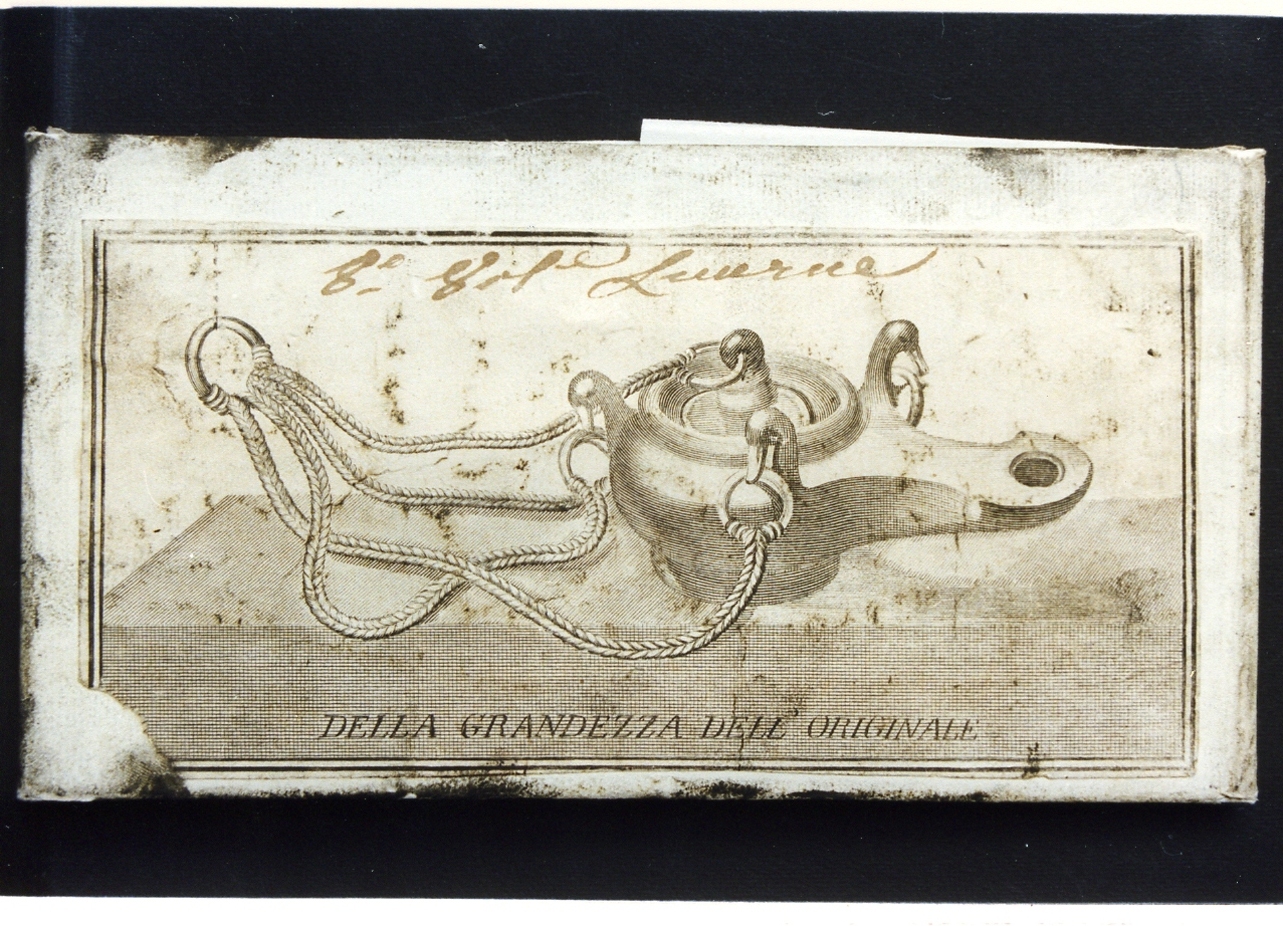 lucerna a sospensione in bronzo (stampa controfondata smarginata) di Morghen Giovanni Elia, De Grado Filippo (sec. XVIII)