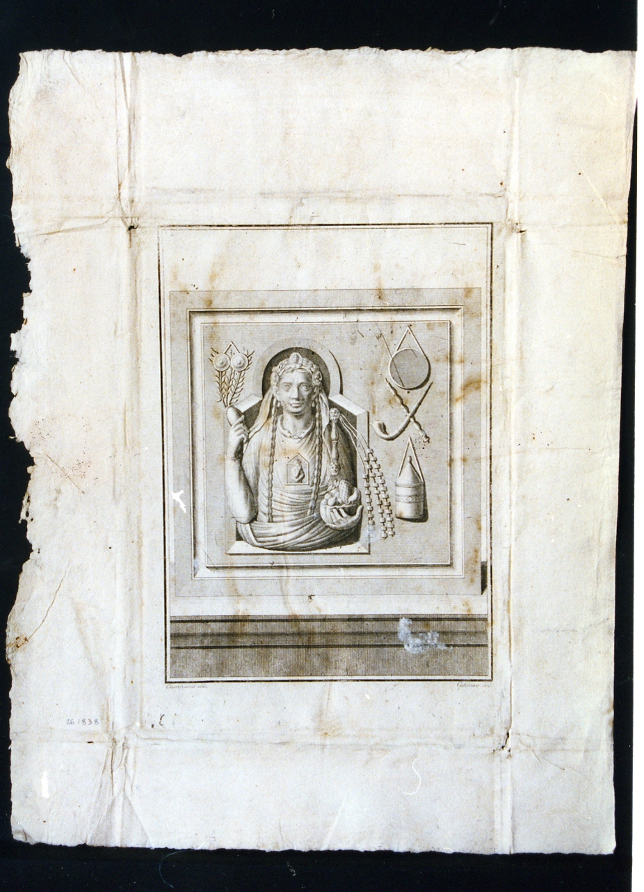 rilievo con figura e simboli propiziatori (stampa) di Cataneo Aniello, Campana Vincenzo (ultimo quarto sec. XVIII)