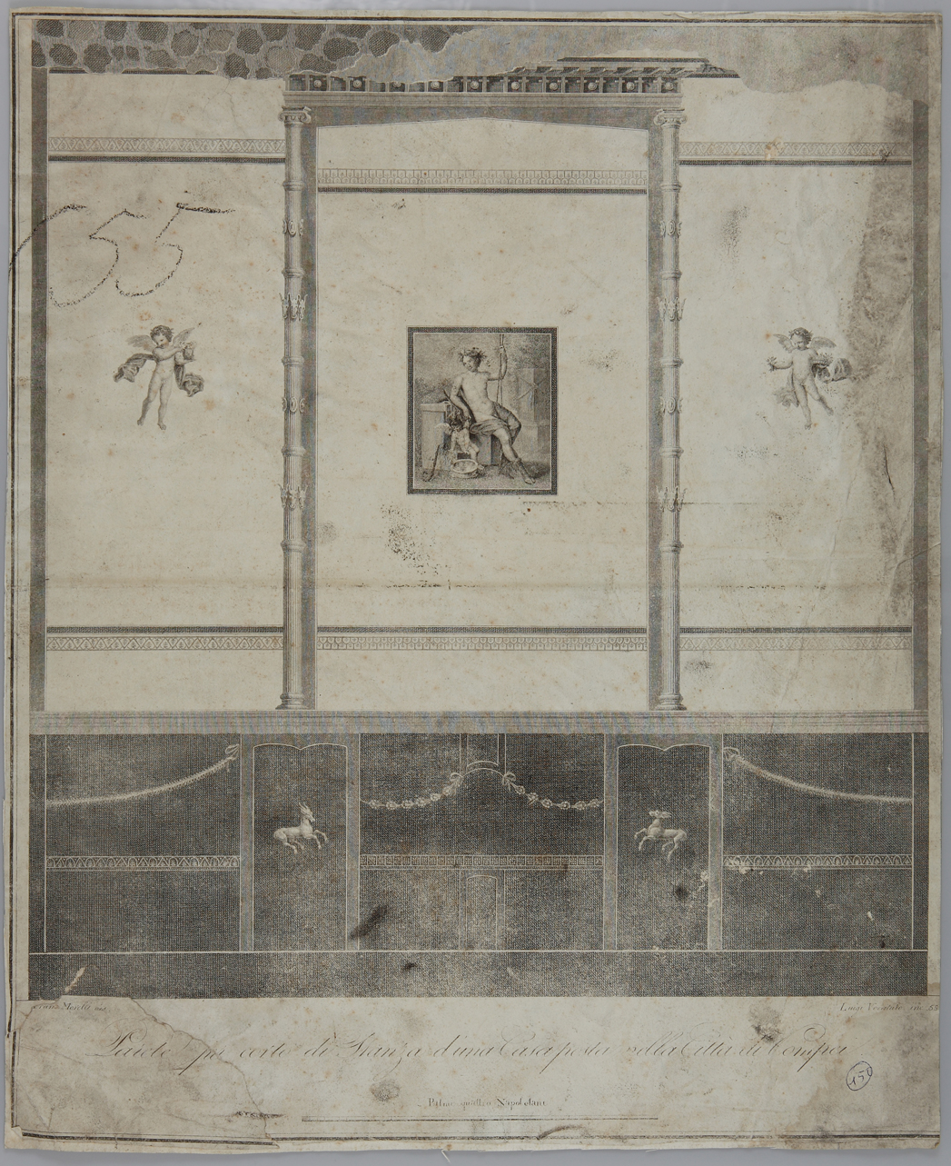parete affrescata di una casa di pompei (incisione) di Morelli Francesco, Vocatura Luigi (primo quarto sec. XIX)
