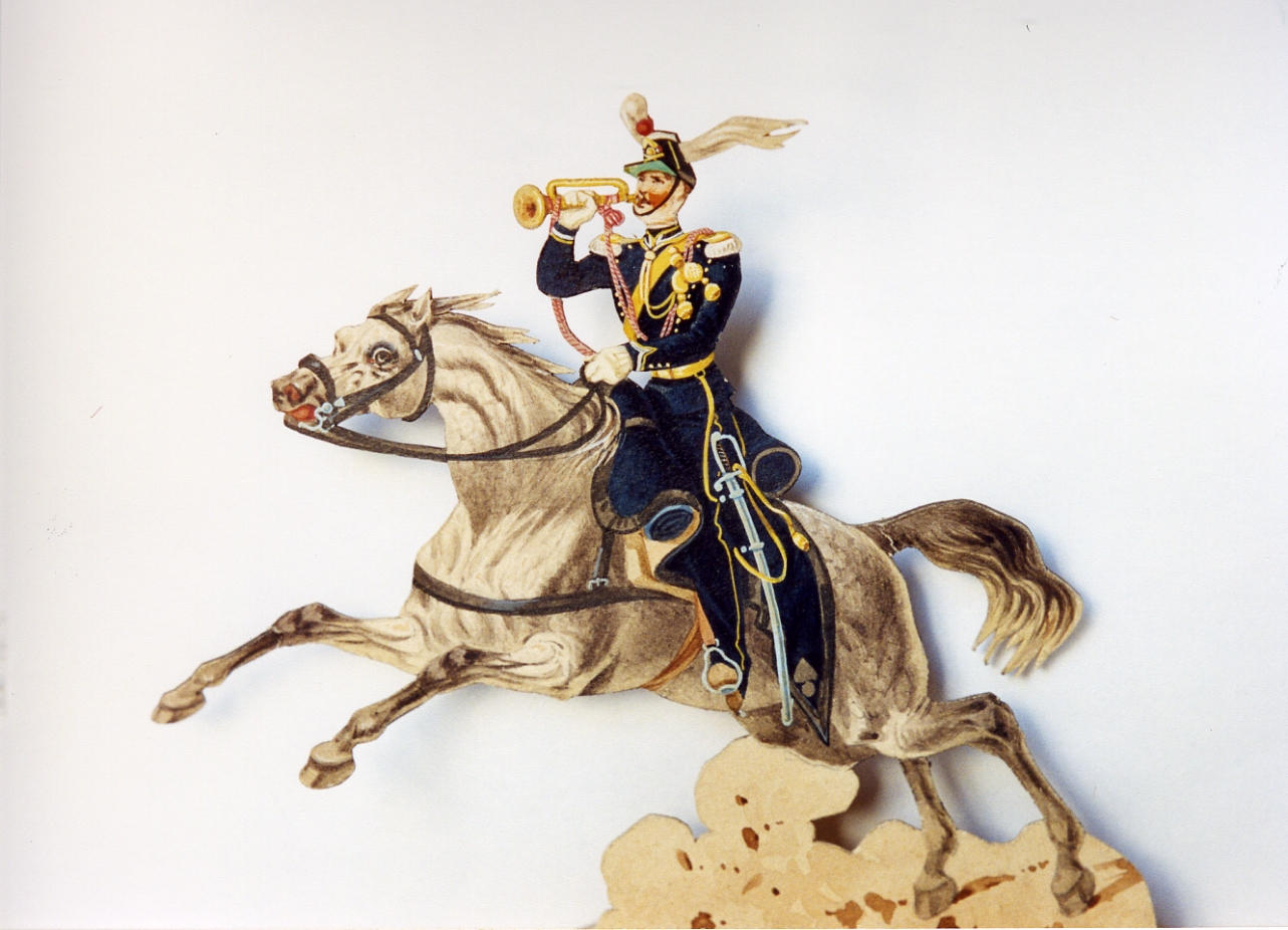 trombettiere a cavallo dell' esercito borbonico (disegno, serie) di Gin Emilio (sec. XIX)