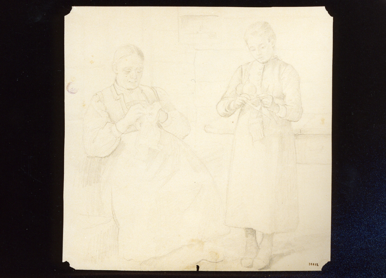 donne che lavorano (disegno) di Hermansen Olaf August (sec. XIX)