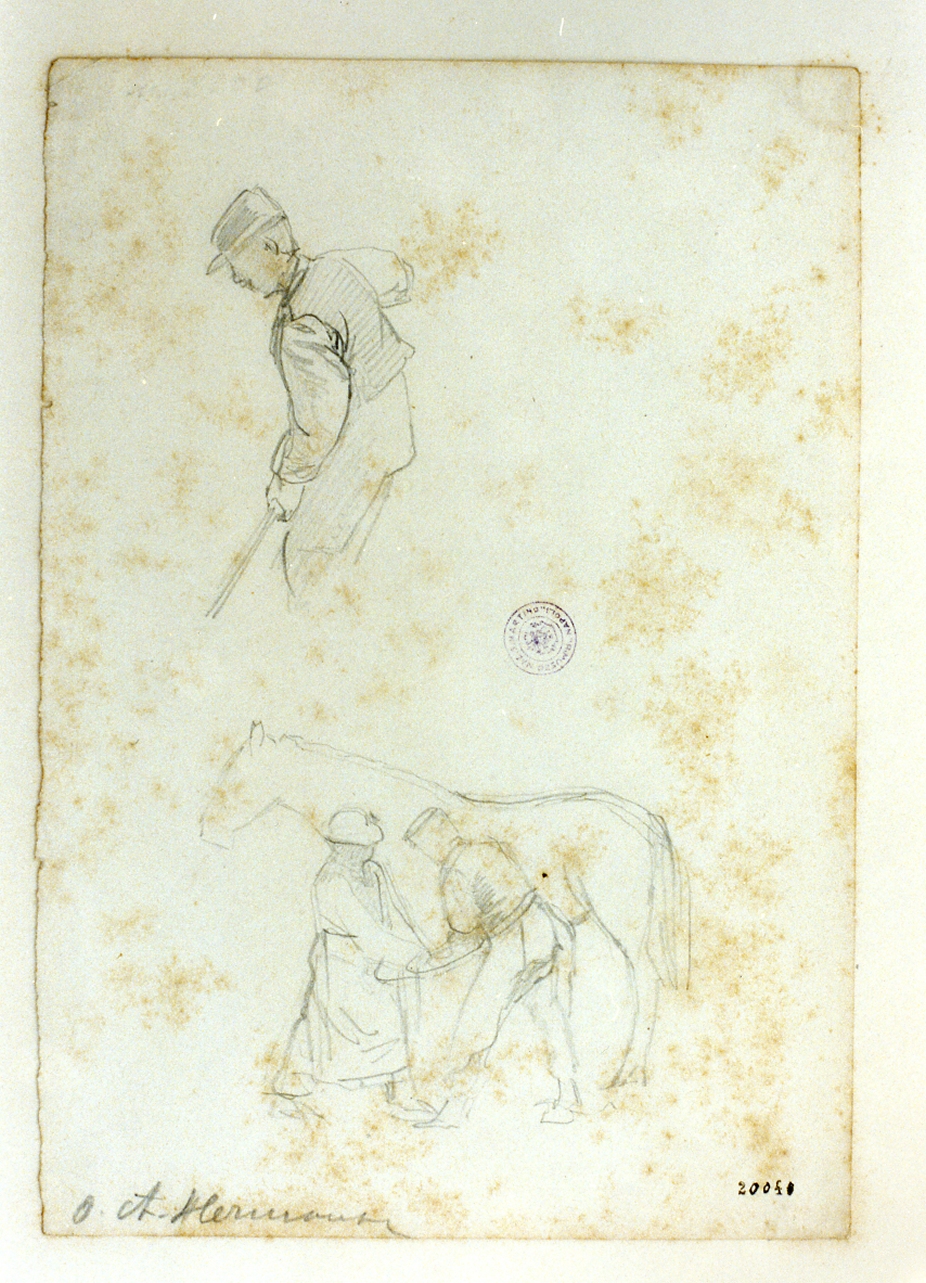 figure maschili con cavallo (disegno) di Hermansen Olaf August (sec. XIX)