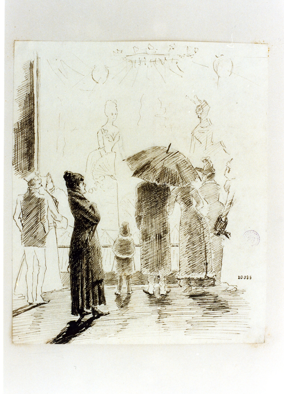 figure dinanzi ad una vetrina (disegno) di Henningsen Pram (sec. XIX)