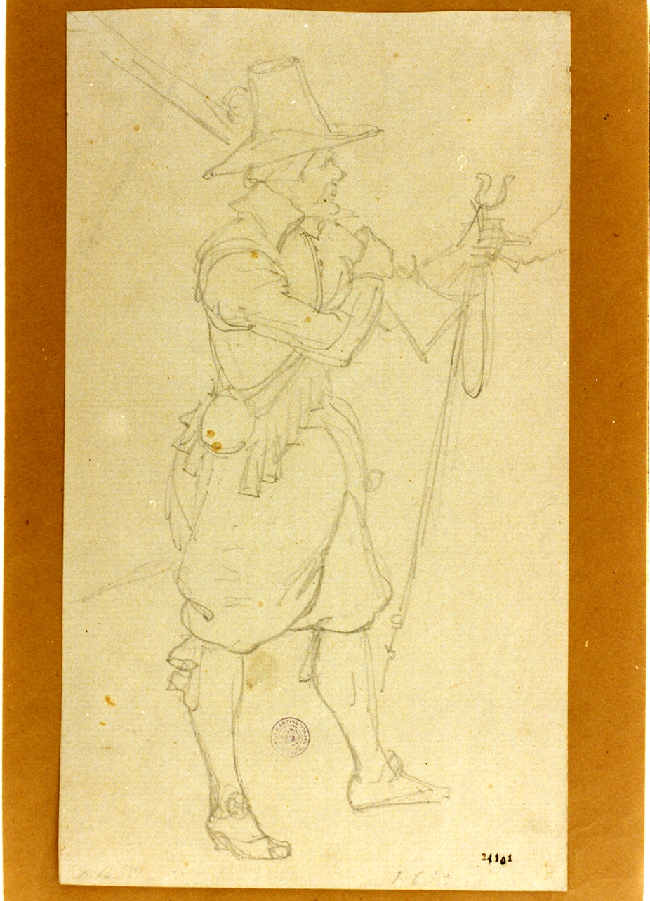 figura maschile armata (disegno) di Lund Frederik Christian (sec. XIX)