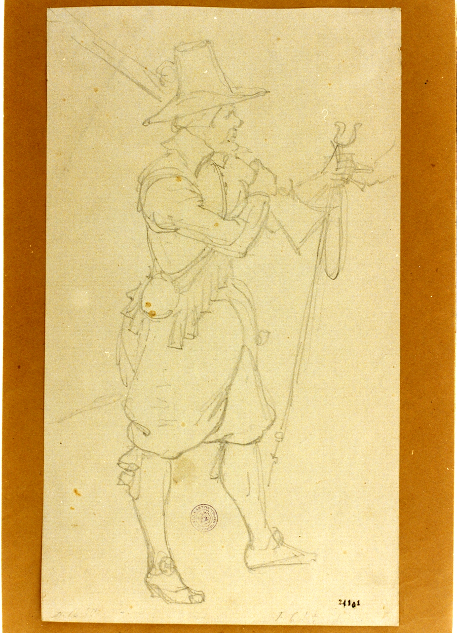 figura maschile armata (disegno) di Lund Frederik Christian (sec. XIX)