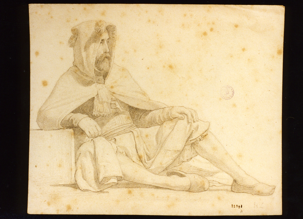 figura maschile distesa con cappuccio (disegno) di Lehmann Edvard (sec. XIX)
