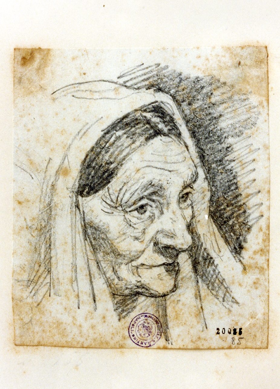 ritratto di vecchia (disegno) - ambito danese (sec. XIX)