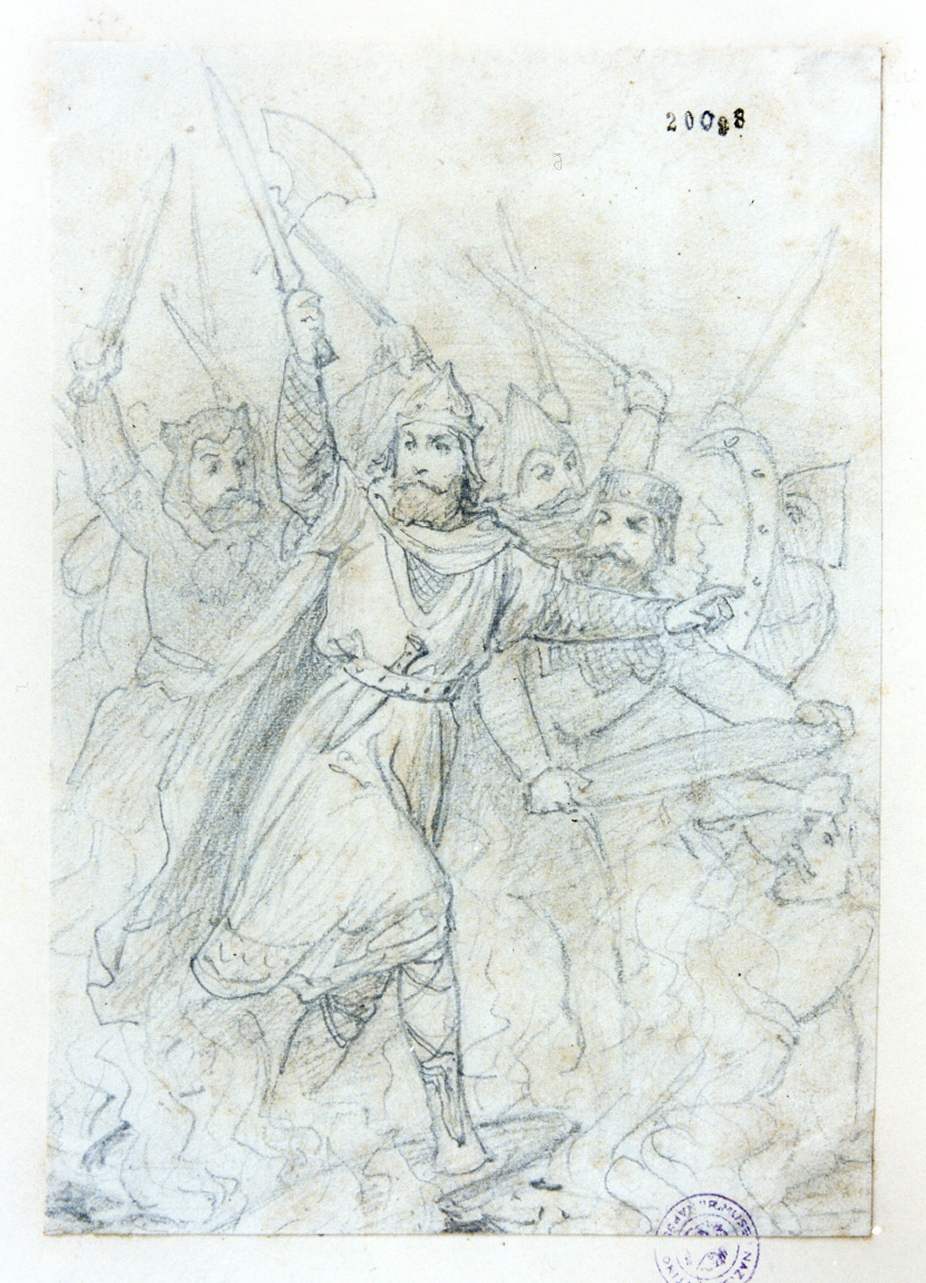 scena di battaglia (disegno) di Lehmann Edvard (sec. XIX)