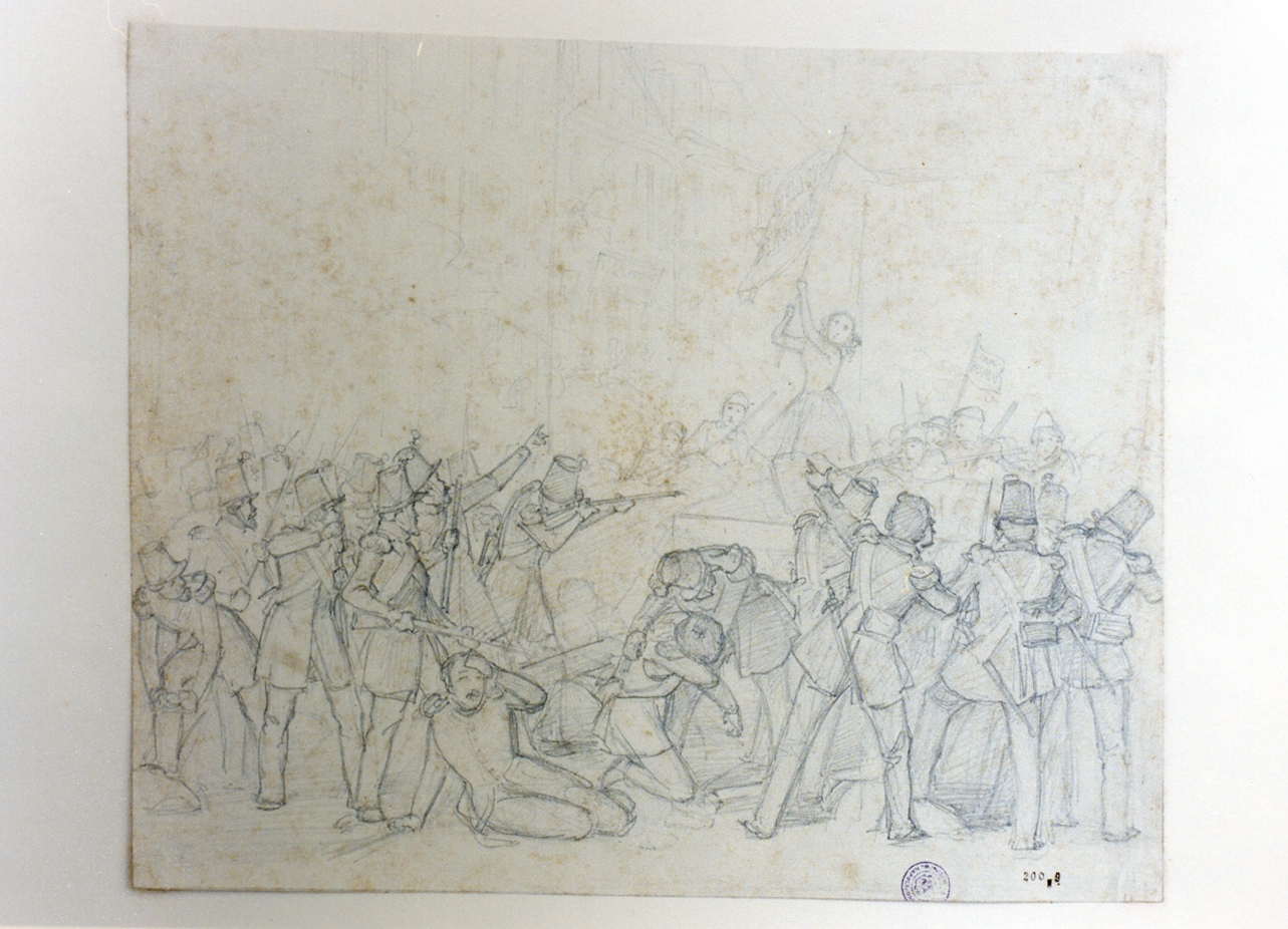 scena di insurrezione (disegno) di Lehmann Edvard (sec. XIX)