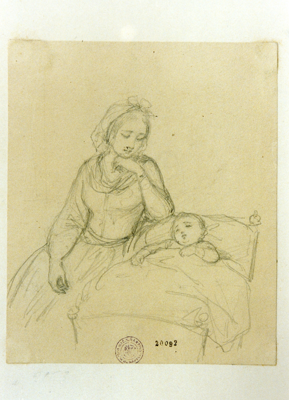 madre con bambino (disegno) di Lehmann Edvard (sec. XIX)