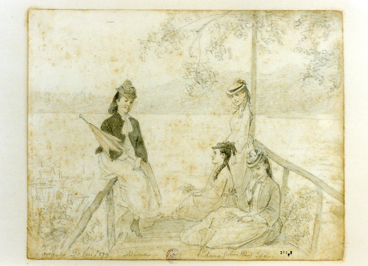 ragazze sull'imbarcadero (disegno) di Lehmann Edvard (sec. XIX)