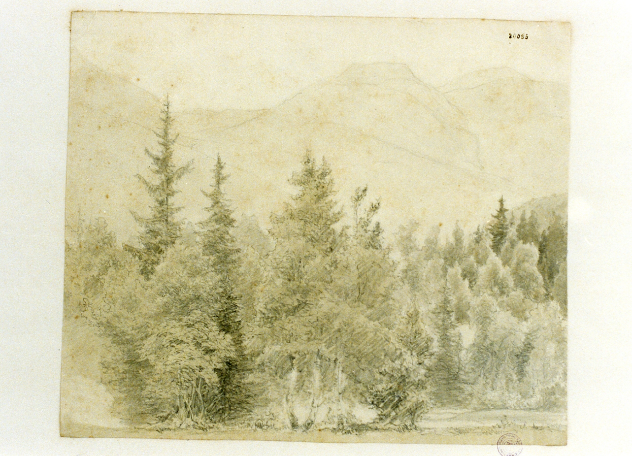 paesaggio montano (disegno) di Lehmann Edvard (sec. XIX)