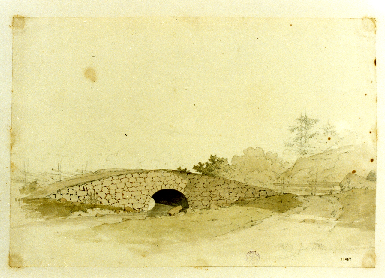 paesaggio campestre con ponte (disegno) di Libert Emil (sec. XIX)