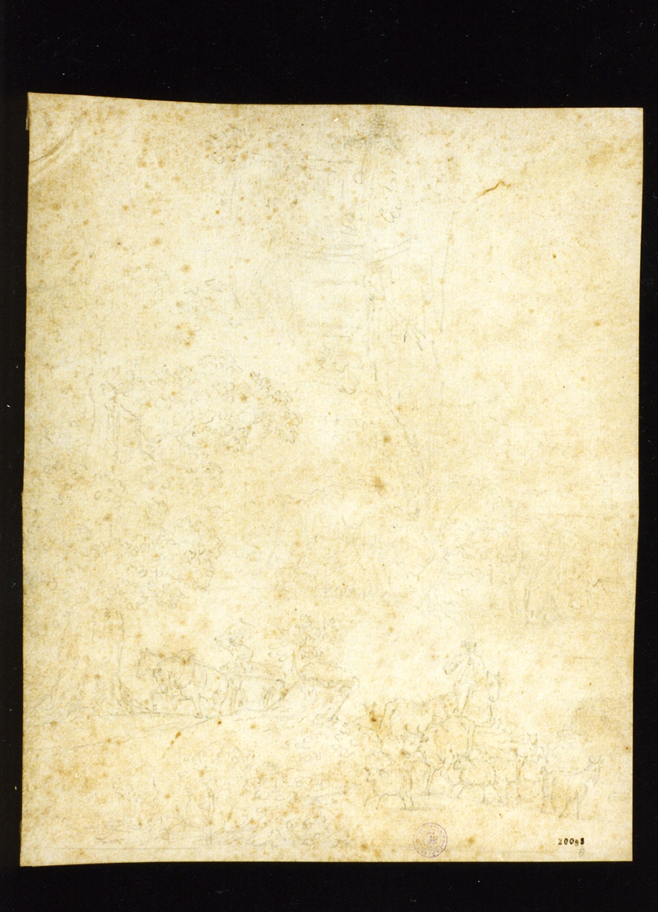 studio di paesaggio con figure e animali (disegno) di Lorentzen Christian August (sec. XVIII)