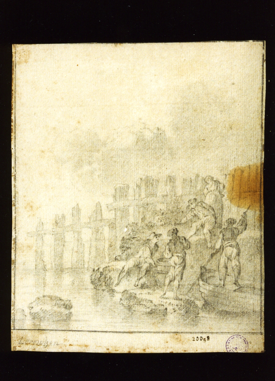 paesaggio lacustre con figure (disegno) di Lorentzen Christian August (secc. XVIII/ XIX)