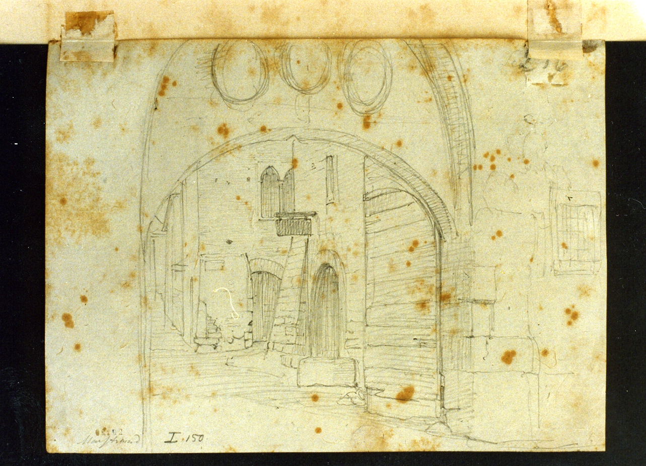 scorcio prospettico di strada italiana (disegno) di Marstrand Vilhelm Nicolai (sec. XIX)