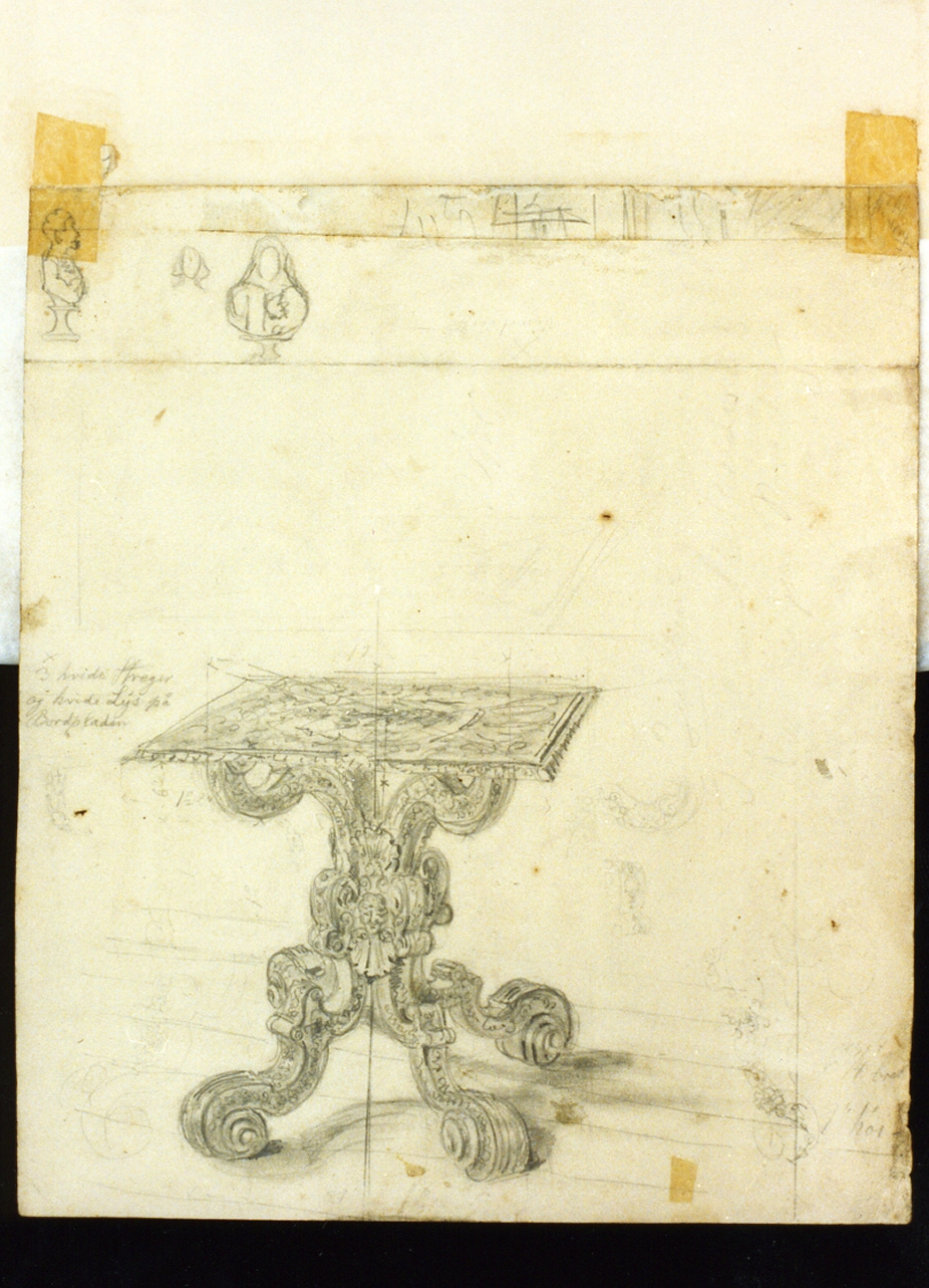 studio di tavolino intagliato (disegno) di Zeuthen Christian Olavius (seconda metà sec. XIX)