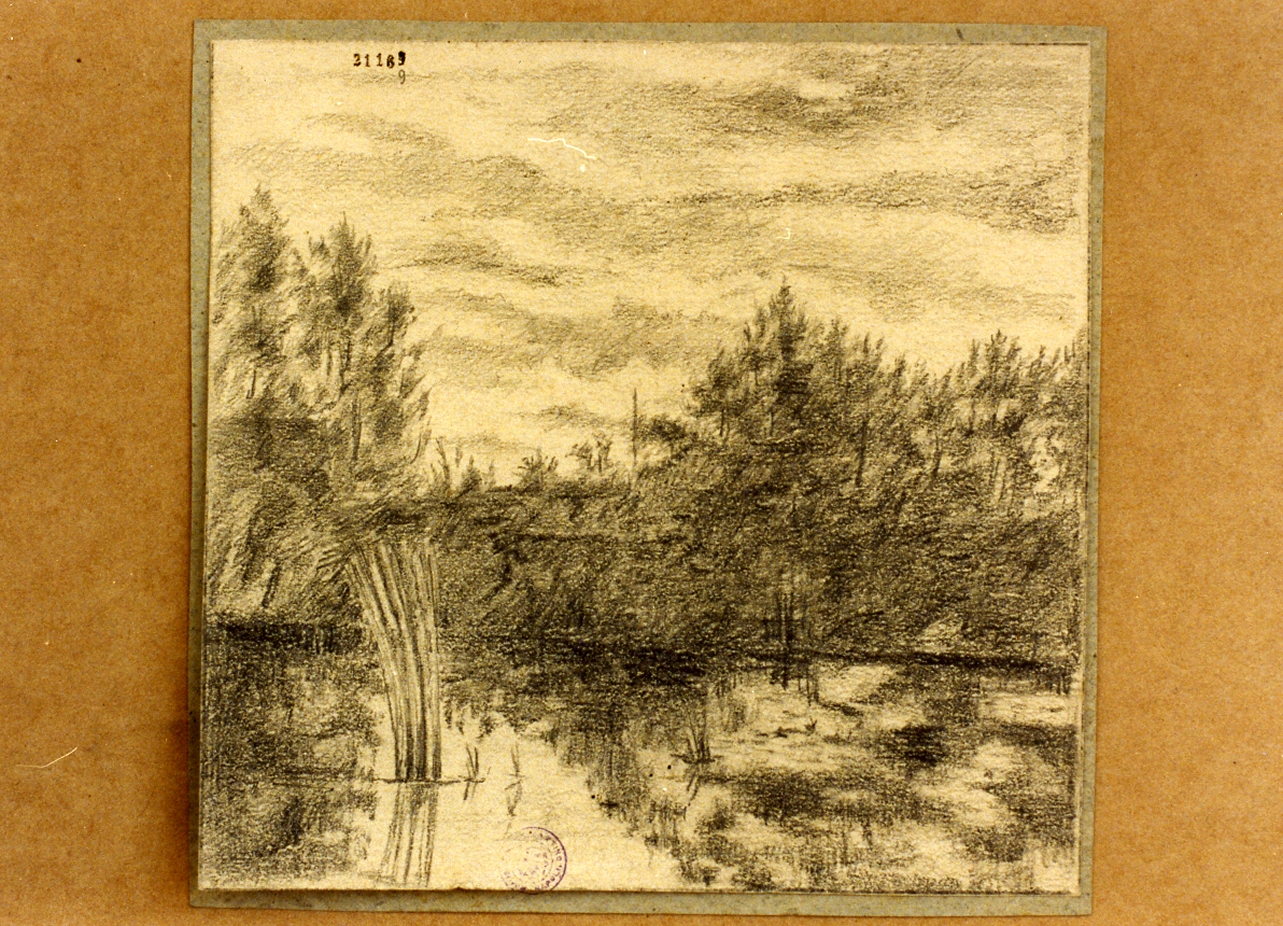 paesaggio fluviale (disegno) di Wennerwald Emil August Theodor (secc. XIX/ XX)