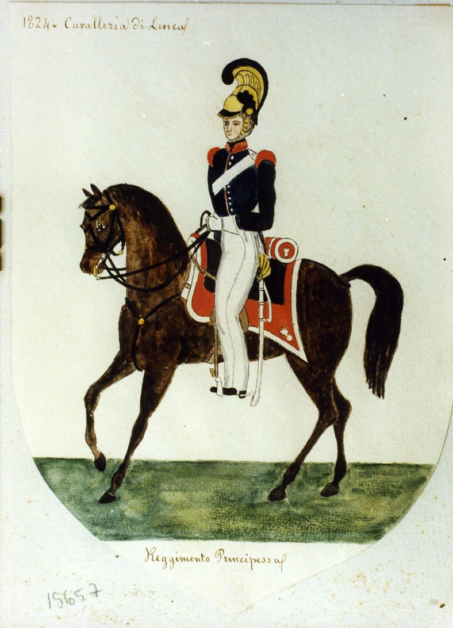 militare dell'esercito borbonico a cavallo (disegno) - ambito napoletano (sec. XIX)