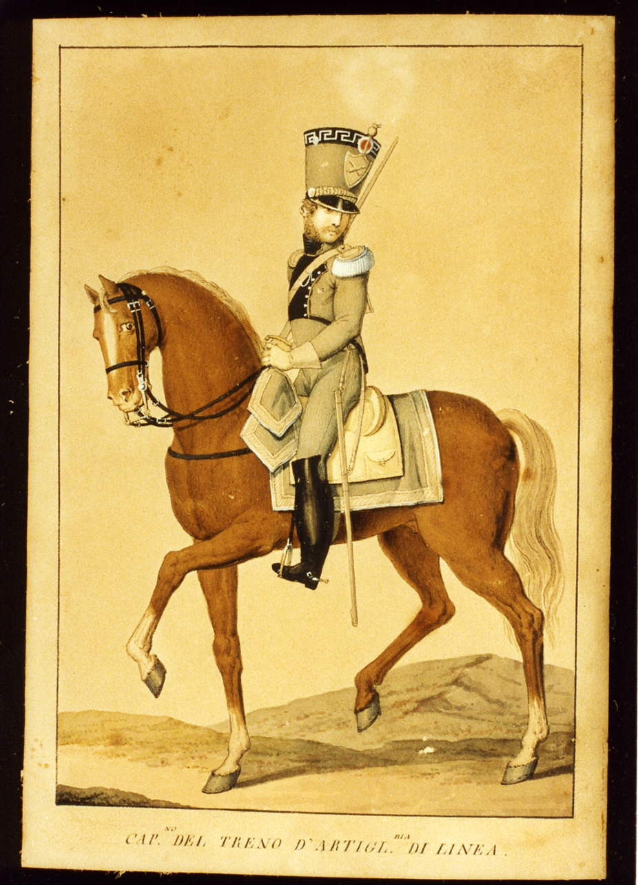 militare dell'esercito murattiano a cavallo (disegno) - ambito napoletano (sec. XIX)