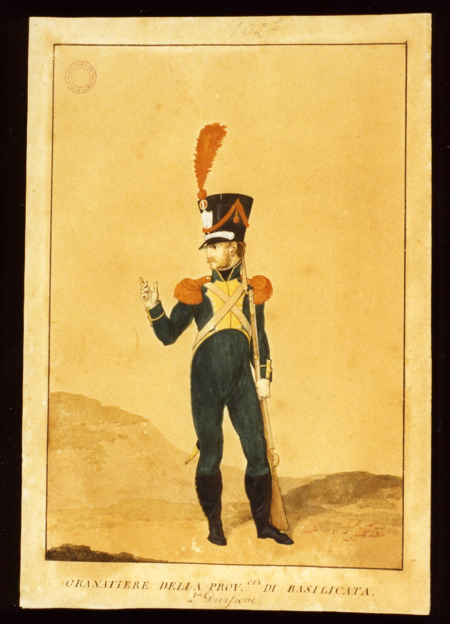 militare dell'esercito murattiano (disegno) - ambito napoletano (sec. XIX)