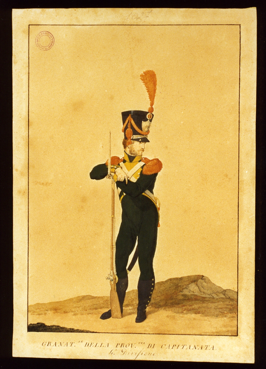 militare dell'esercito murattiano (disegno) - ambito napoletano (sec. XIX)