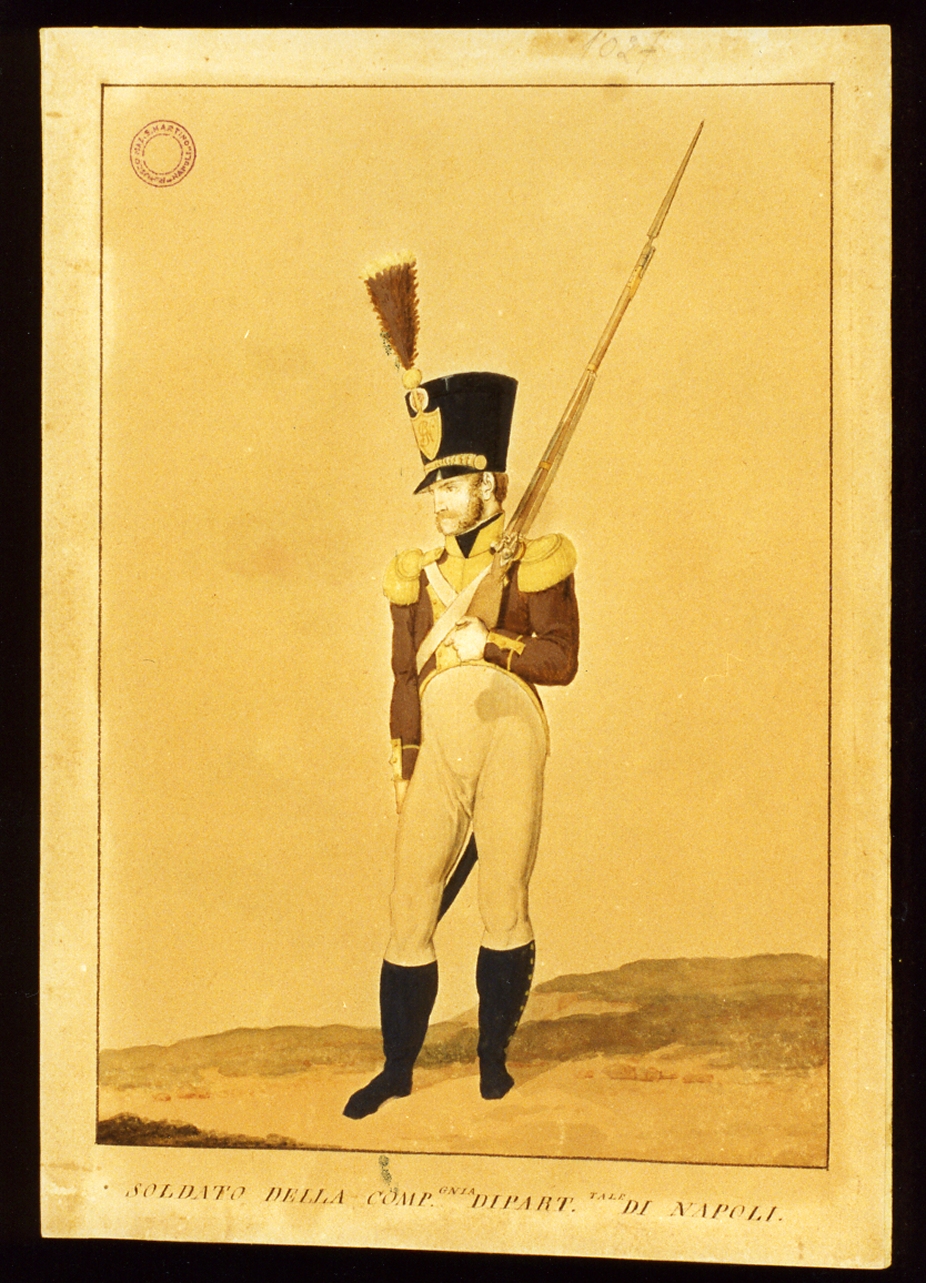 militare dell'esercito murattiano (disegno) - ambito napoletano (sec. XIX)