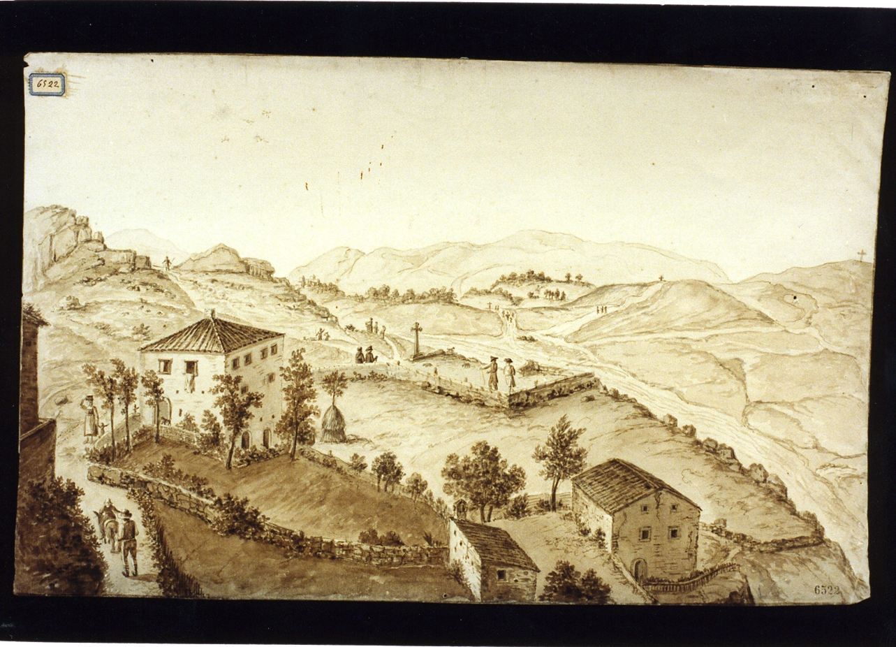 paesaggio con figure (disegno) - ambito napoletano (secc. XVIII/ XIX)