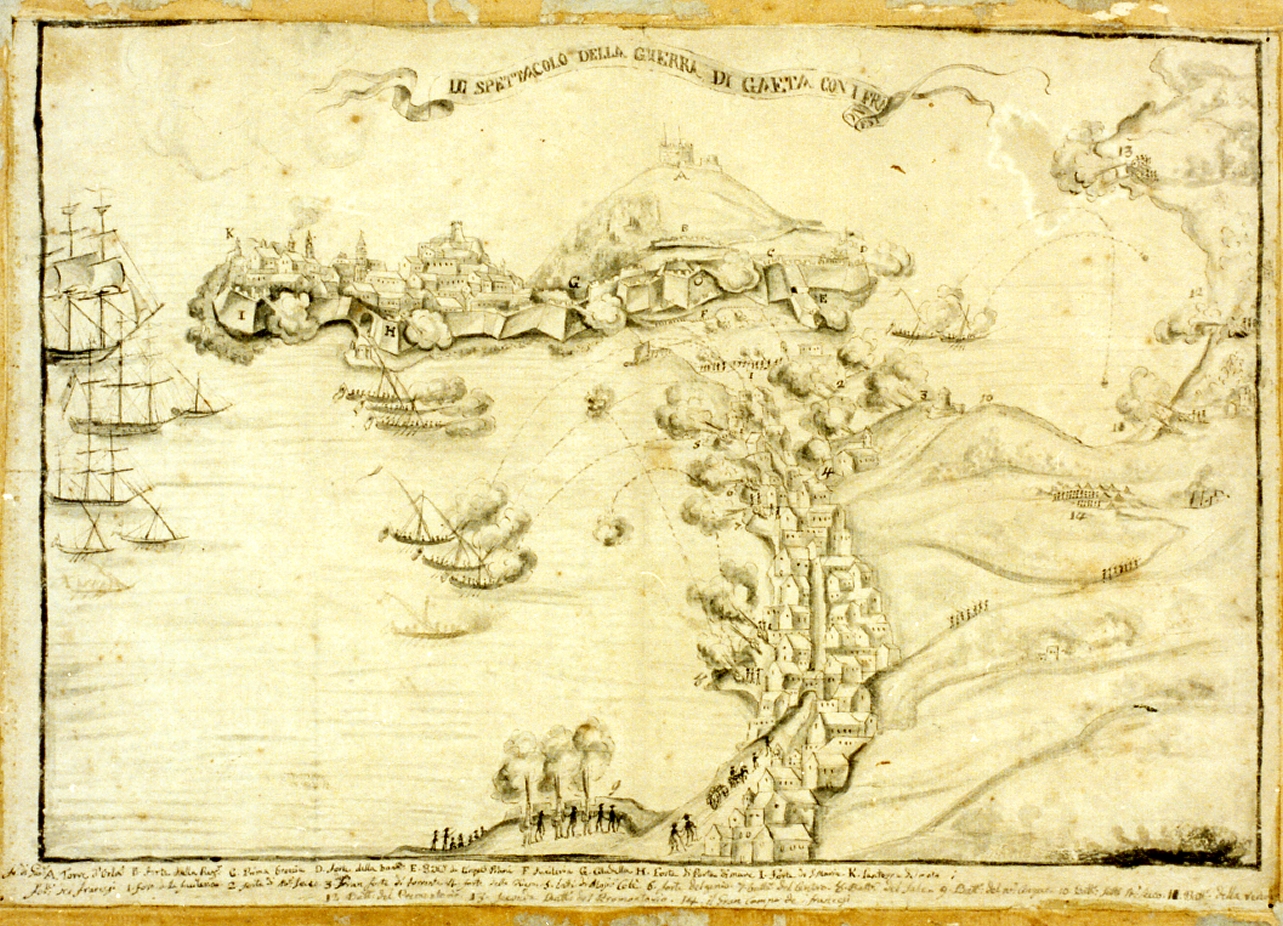 lo spettacolo della guerra di Gaeta con i Francesi, battaglia di Gaeta (disegno) - ambito napoletano (sec. XIX)