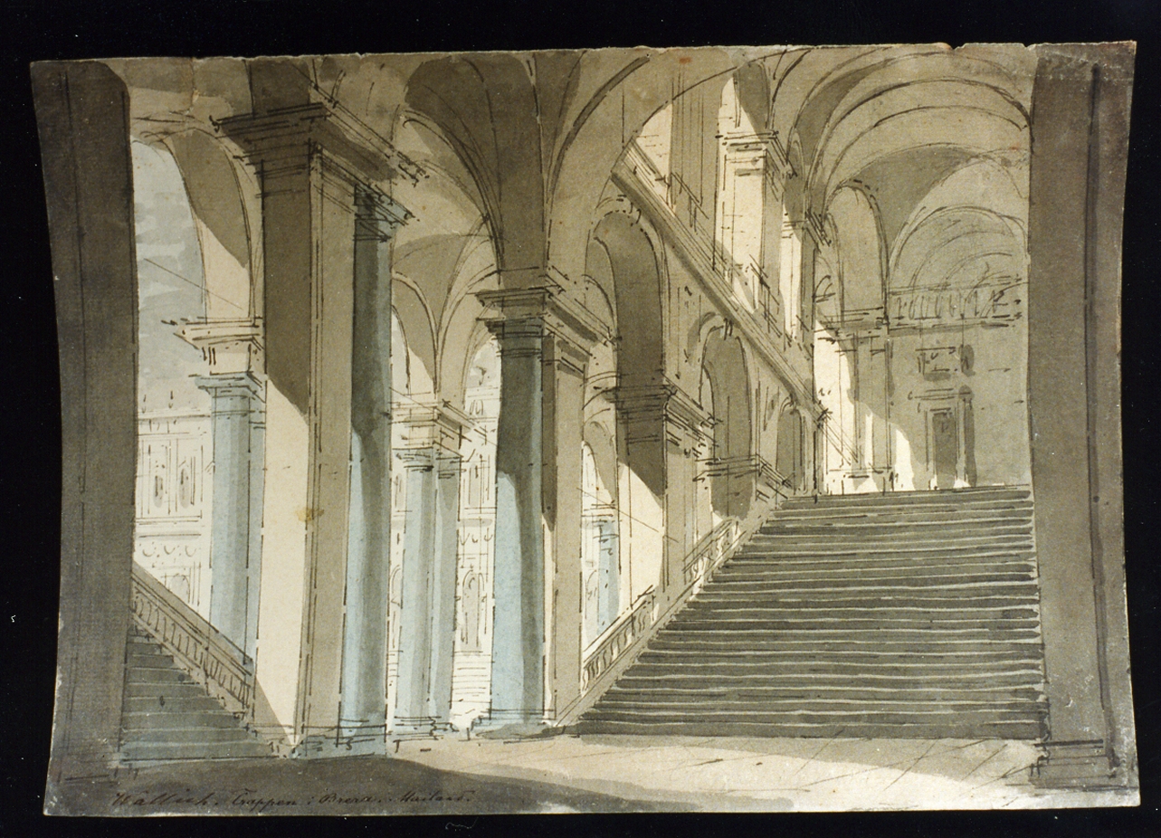 veduta dello scalone dell'Accademia di Brera (disegno) di Wallick Arnold Wulff (inizio sec. XIX)