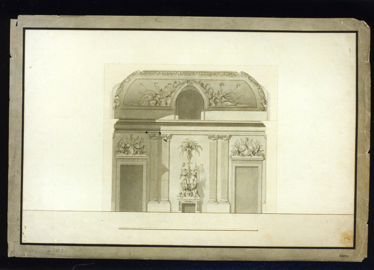 prospetto della parete interna di un salone con decorazioni (disegno) di Genovese Gaetano (secondo quarto sec. XIX)