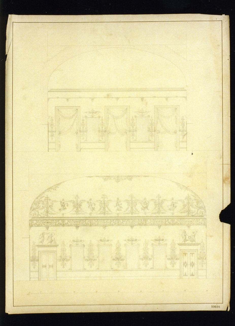 progetto di pareti e volte del Palazzo Reale di Napoli (disegno) di Genovese Gaetano (secondo quarto sec. XIX)