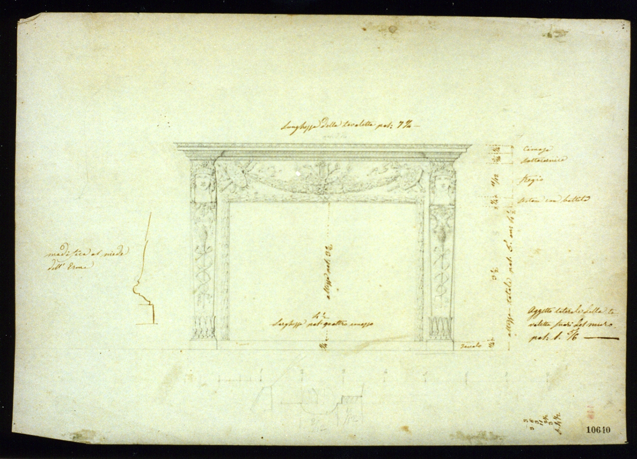 progetto di camino del Palazzo Reale di Napoli (disegno) di Genovese Gaetano (secondo quarto sec. XIX)
