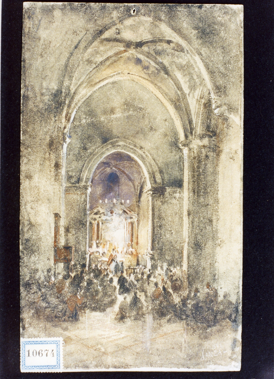 interno di chiesa gotica (disegno) di Lanza Giovanni Giordano (sec. XIX)