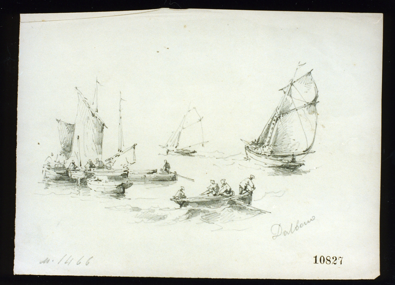 barche con pescatori (disegno) di Dalbono Eduardo (seconda metà sec. XIX)
