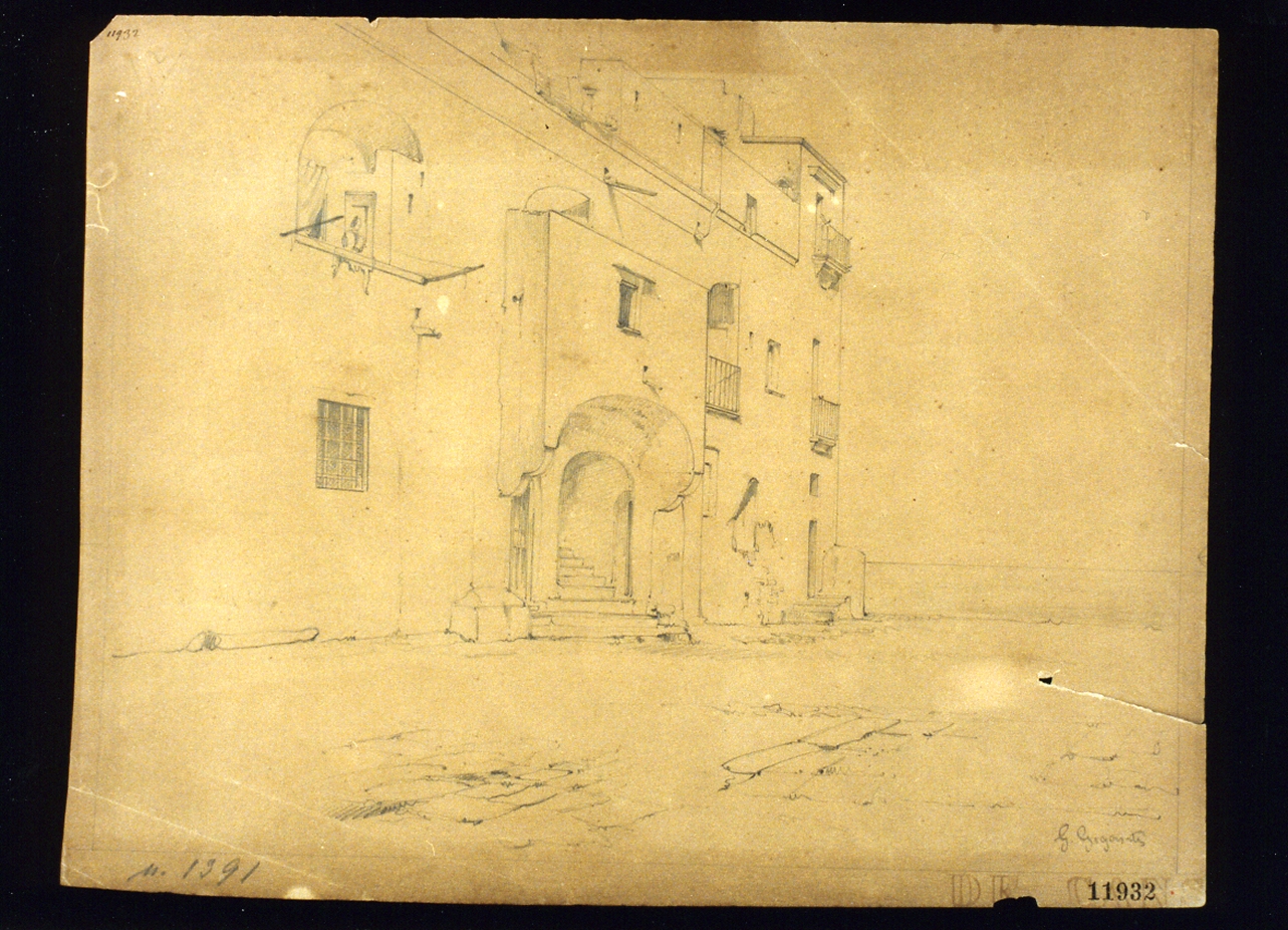 veduta di un edificio sul mare (disegno) di Gigante Giacinto (sec. XIX)