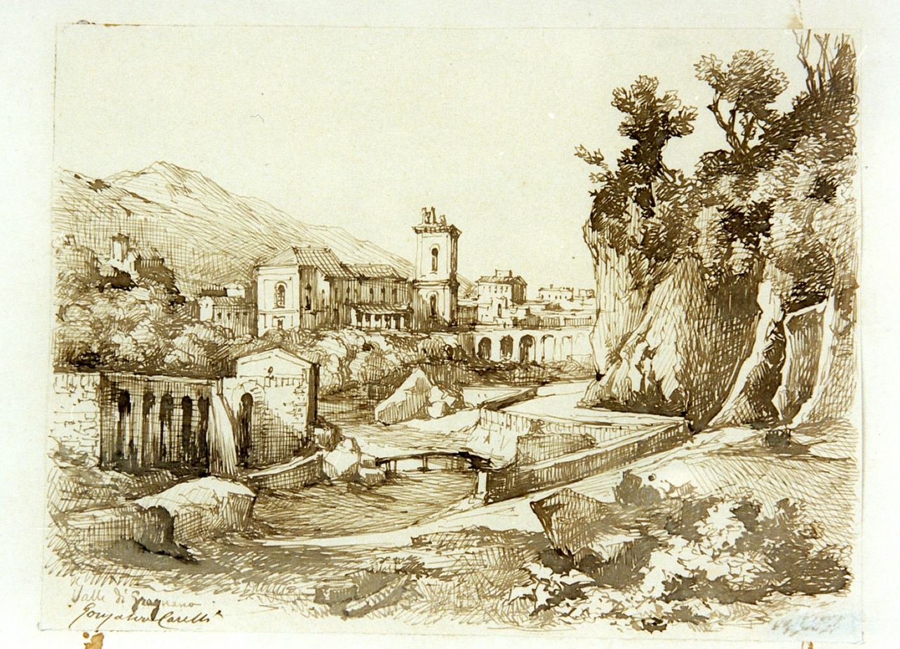 veduta della valle di Gragnano (disegno) di Carelli Consalvo (sec. XIX)