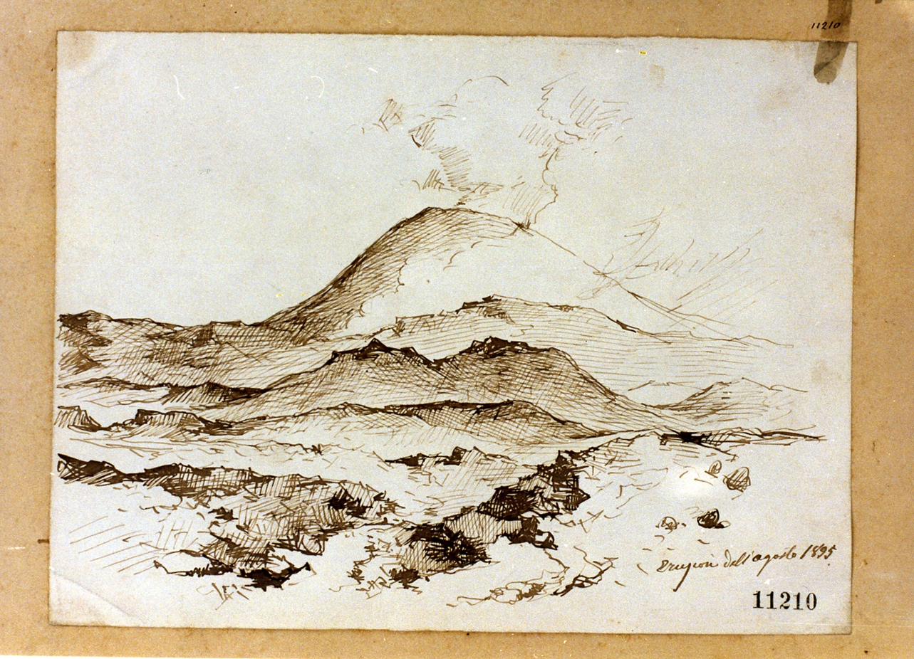veduta del Vesuvio in eruzione (disegno) di Carelli Consalvo (sec. XIX)