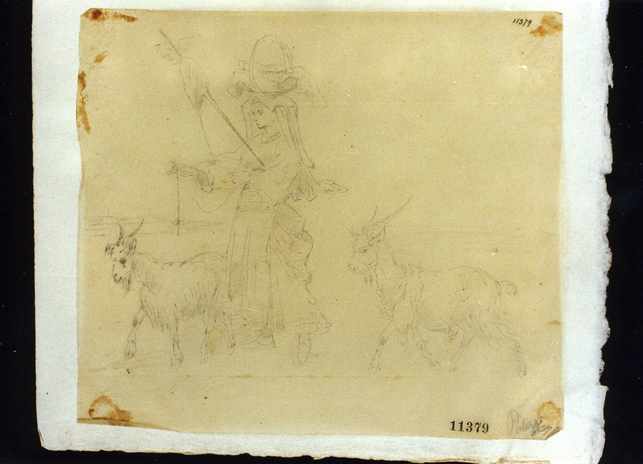 contadina con capre (disegno) di Palizzi Filippo (seconda metà sec. XIX)