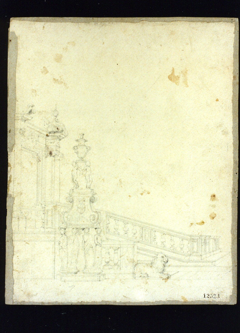 altare e candelabro della chiesa di San Domenico Maggiore a Napoli (disegno) di Smargiassi Gabriele (sec. XIX)