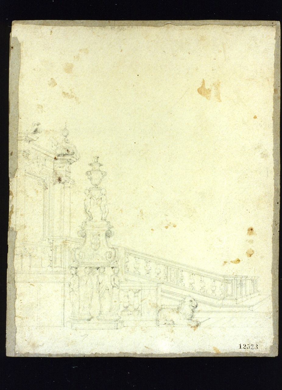 altare e candelabro della chiesa di San Domenico Maggiore a Napoli (disegno) di Smargiassi Gabriele (sec. XIX)