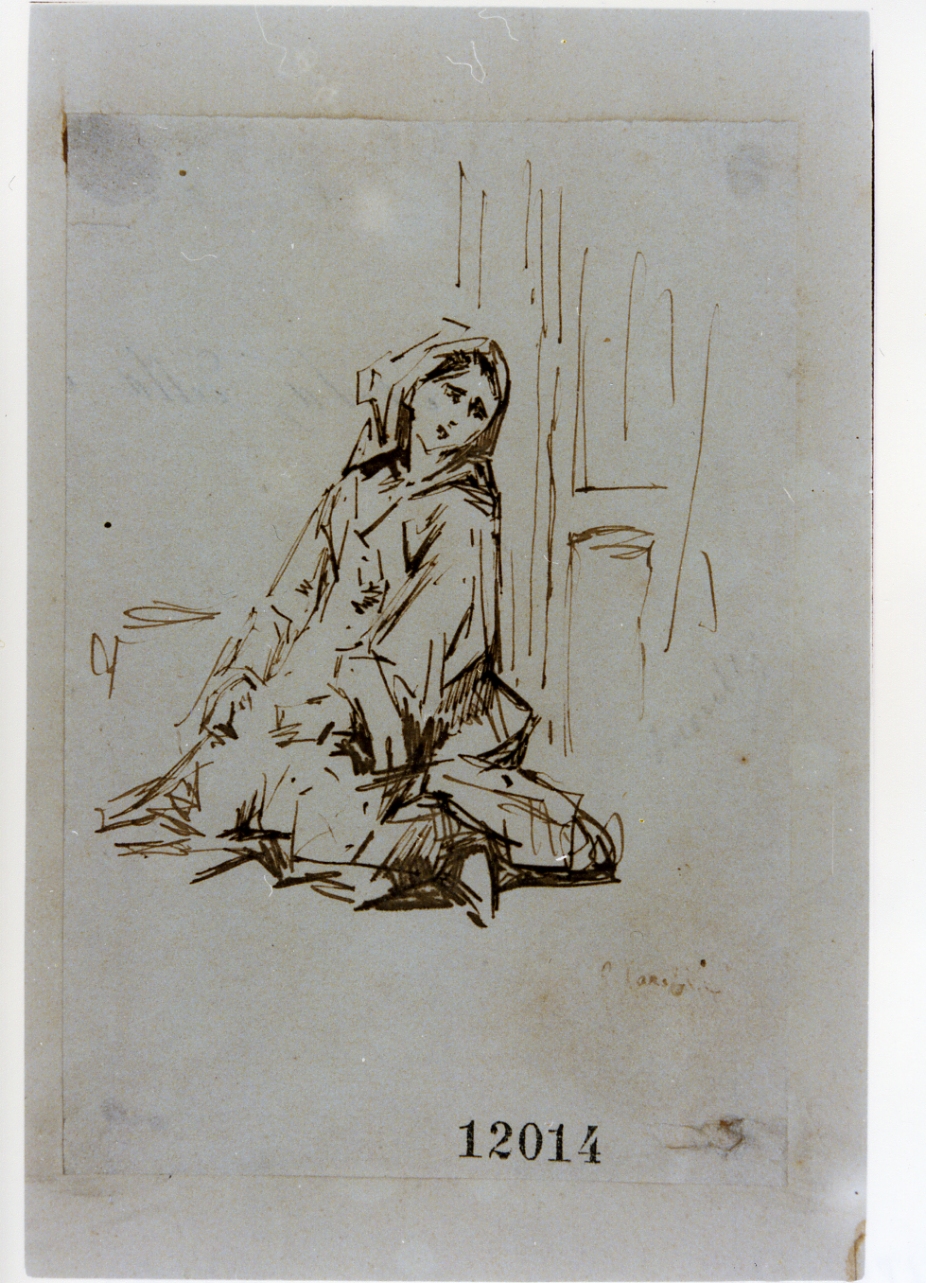 figura femminile seduta (disegno) di Morelli Domenico (sec. XIX)