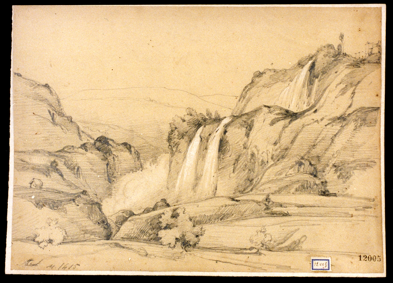 veduta delle cascate di Tivoli (disegno) di Pitloo Anton Sminck (sec. XIX)