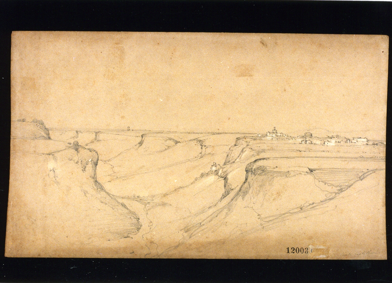veduta di Civita Castellana (disegno) di Pitloo Anton Sminck (sec. XIX)