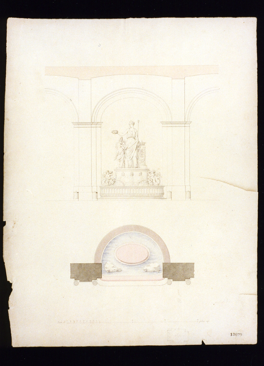 progetto di fontana (disegno) di Angelini Tito (secondo quarto sec. XIX)