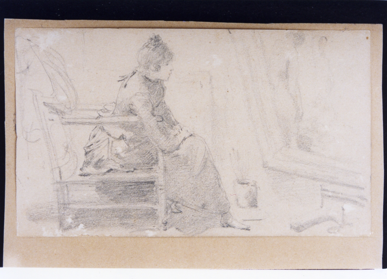 figura femminile seduta (disegno) di Altamura Saverio (seconda metà sec. XIX)