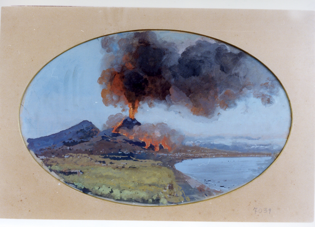 veduta del Vesuvio in eruzione (disegno) di Dalbono Eduardo (seconda metà sec. XIX)