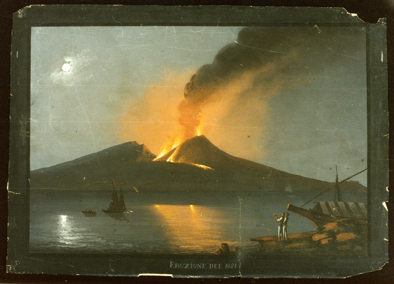 veduta del Vesuvio in eruzione (disegno) - ambito napoletano (sec. XIX)