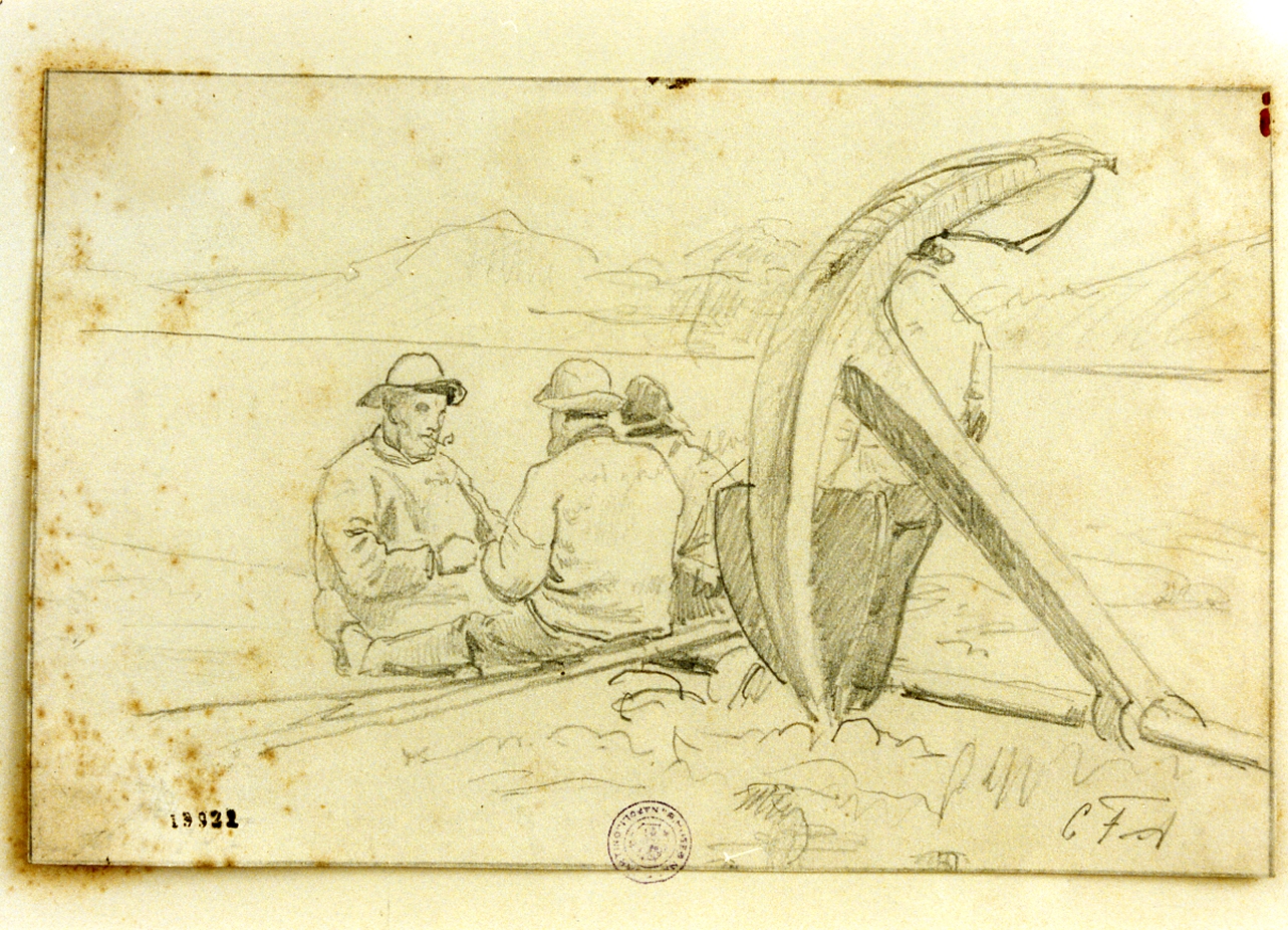 marinai che giocano presso un'ancora (disegno) di Aagaard Carl Frederik (sec. XIX)