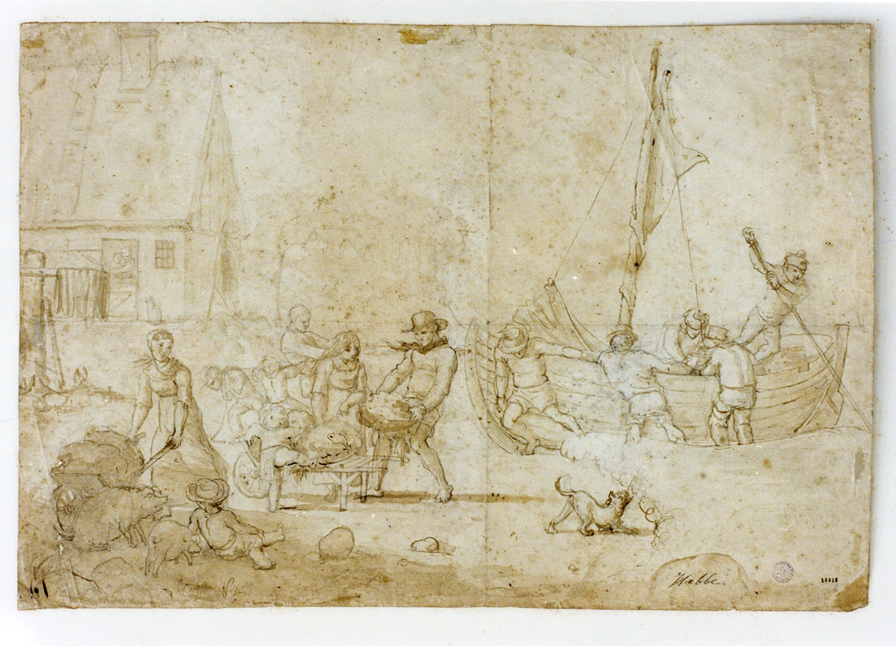 paesaggio marino (disegno) di Habbe Nikolaj François (sec. XIX)